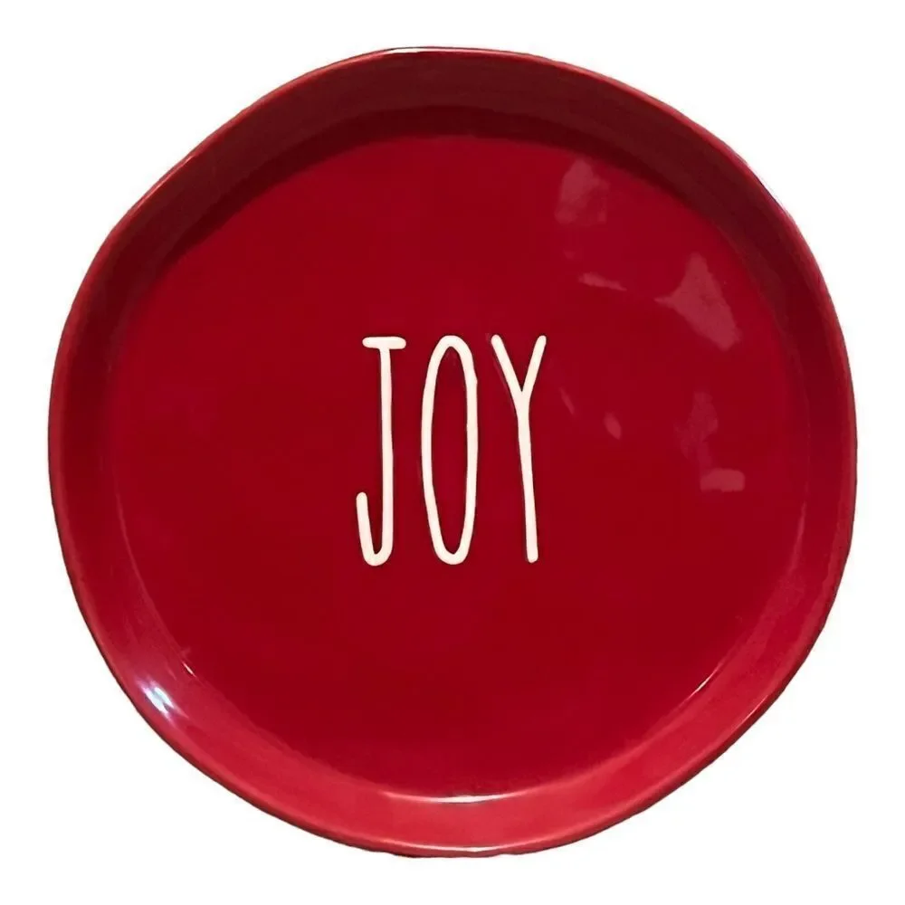Christmas AF Lot of Four Red Holiday Salad Plates Ceramic Jolly Cheer Joy Holly